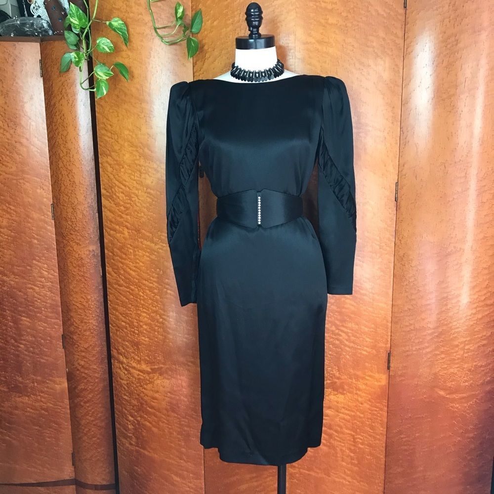 DESIGNER 70’s 70s Vintage Black Cocktail Dress M